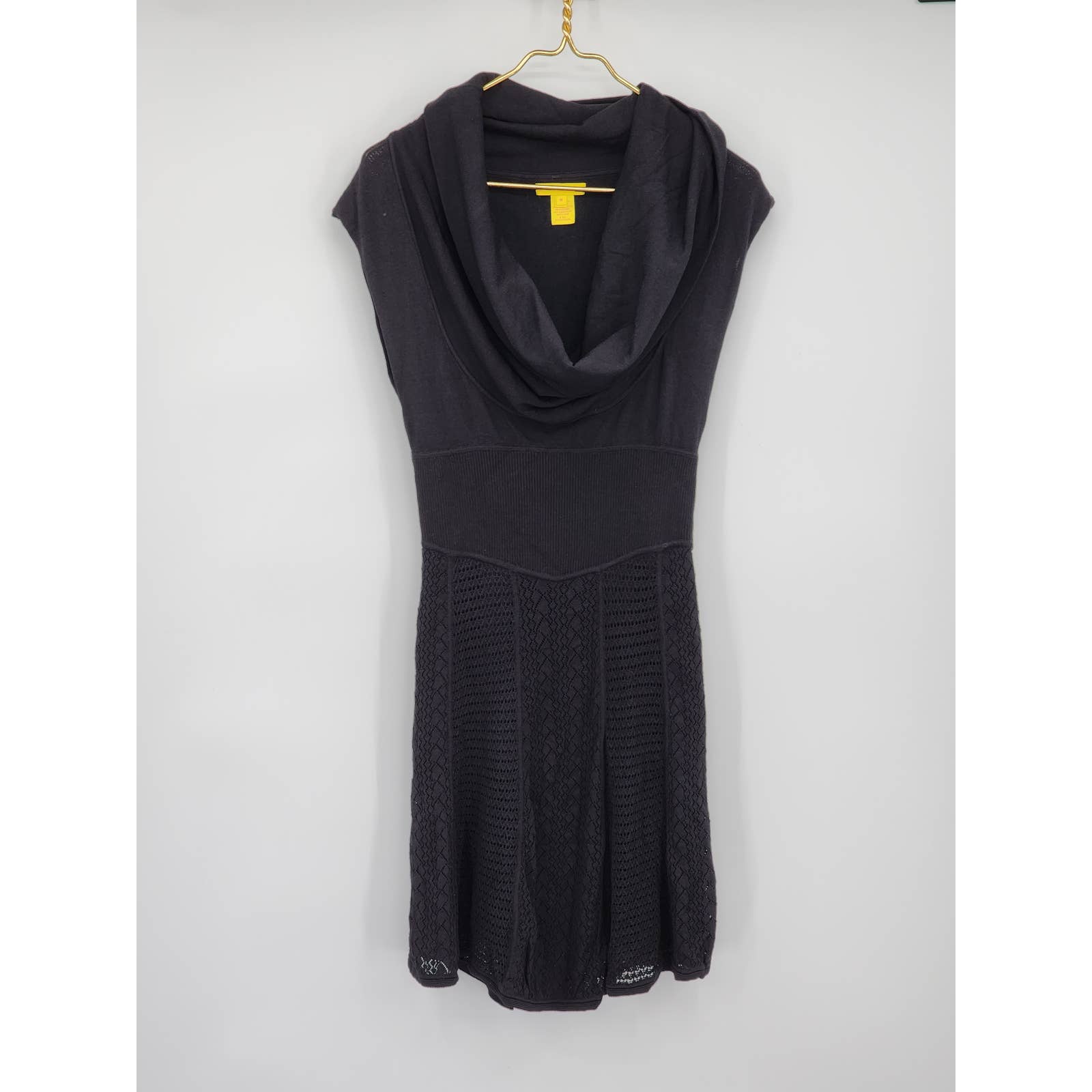 Catherine Malandrino Off Shoulder Cowl Neck Crochet Pointelle Knit Dress Medium